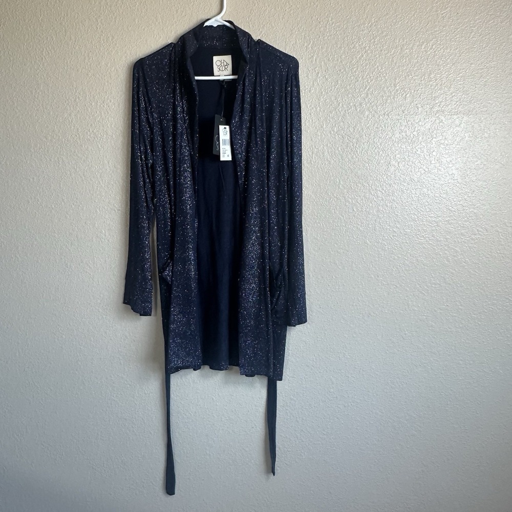 Chaser Rock & Roll Glitter Open Kimono Duster Jacket Women's XS/S blueberry NWT